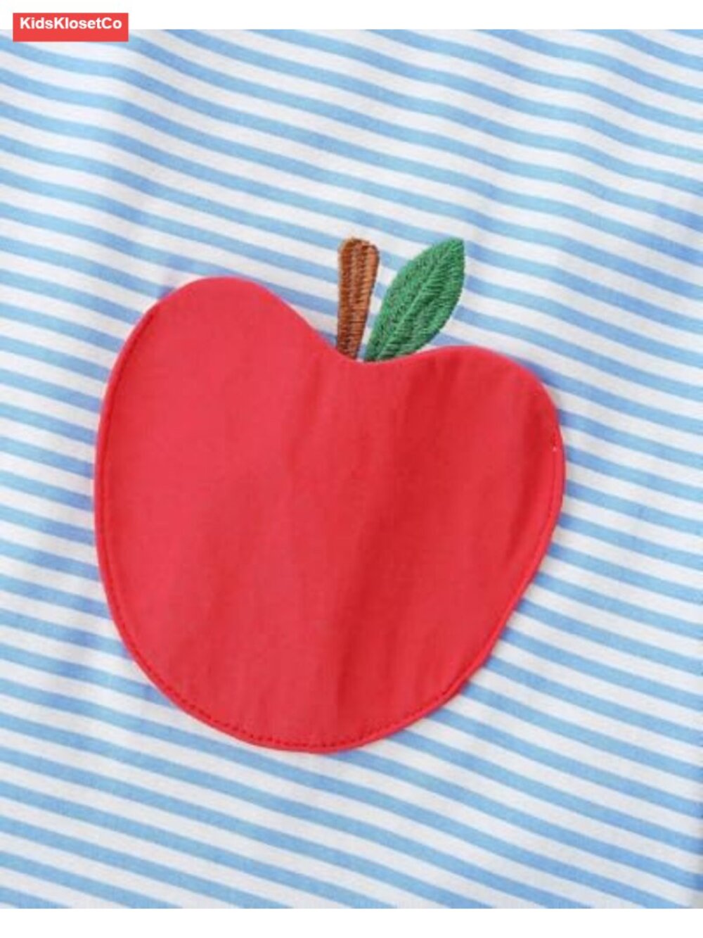 Cotton Long Sleeve Striped T-Shirt Dress with Apple Appliques - Picture 4 of 5